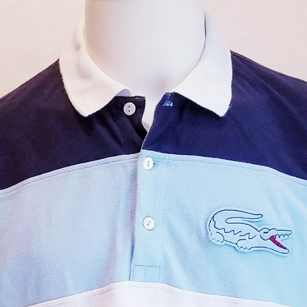 Lacoste LARGE CROC Blue White WIDE Striped Polo